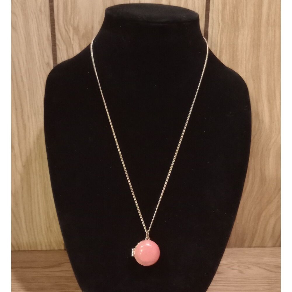 Vintage Red Orange Enamel Locke Pendant Gold Tone 24-27" Chain Necklace